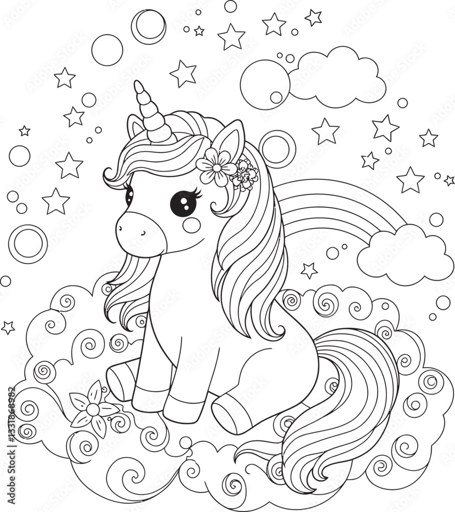 Fototapeta premium Unicorn Rainbow Coloring Fun and pages