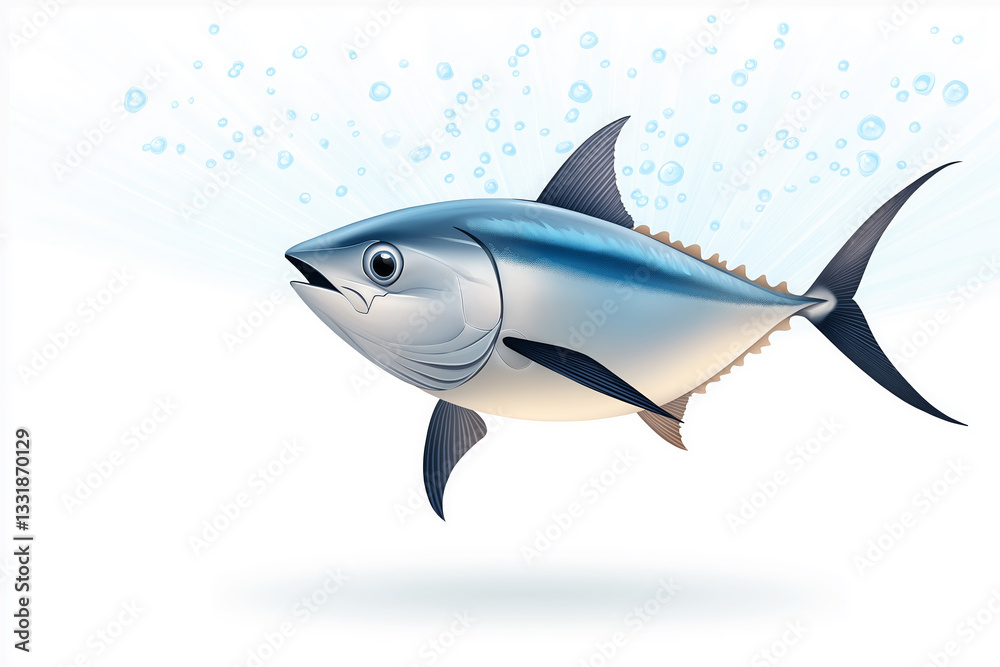 Obraz premium Colorful illustration of fish swimming gracefully in clear water with bubbles surrounding it