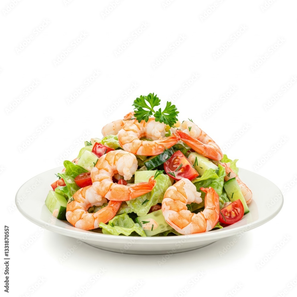 Tasty shrimp salad isolated on white background Tasty shrimp salad isolated on white background