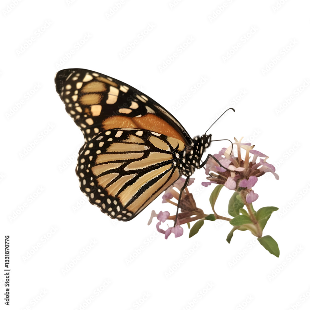 Fototapeta premium Monarch Butterfly on Flower for Black Background.