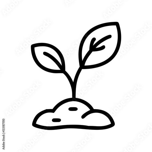 Young Plant Growing – Minimalist Black and White Seedling Icon for Gardening and Agriculture