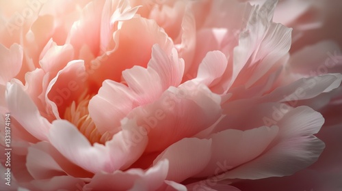 Delicate Pink Peony Blossom Close Up Soft Warm Lighting
