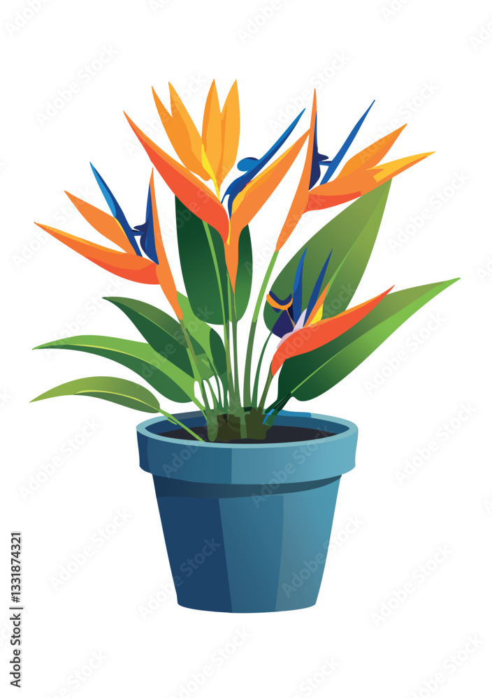 Strelitzia nicolai potted flower vector illustration Strelitzia nicolai potted flower vector illustration