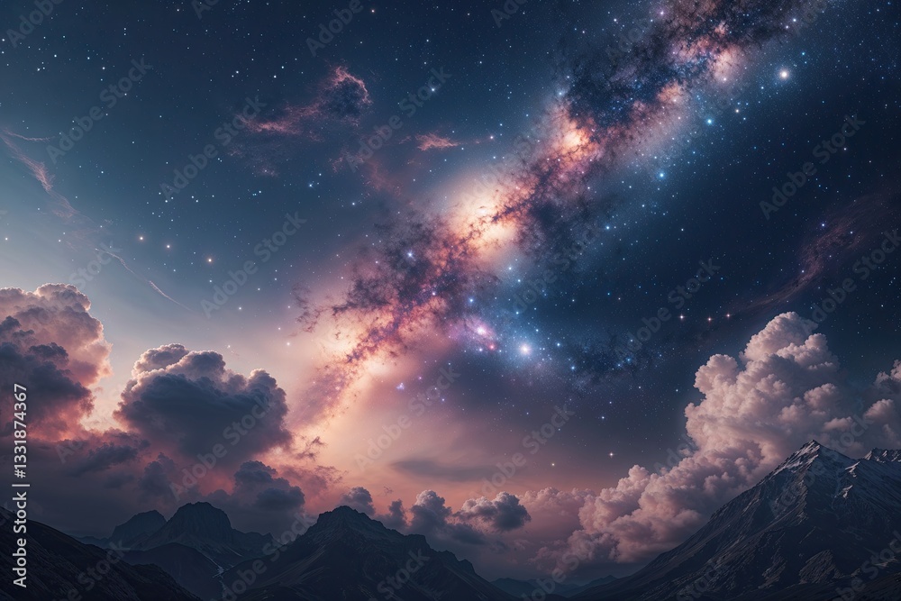 Naklejka premium Stunning Celestial Nebula Landscapes and Cosmic Space Visuals in a Tranquil Night Setting