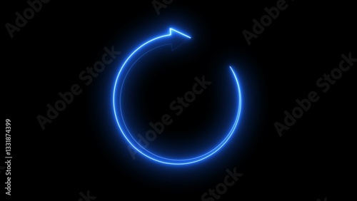 circle arrow royal blue color 4k illustration neon light on black background.
