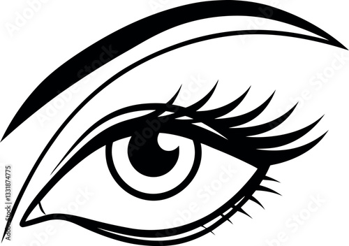 "Simple outline illustration of a beautifully shaped eye with bold eyeliner, perfect for beauty-themed coloring pages, makeup education, and printable fashion activities