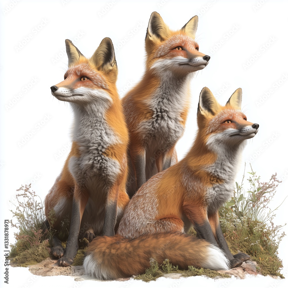 Obraz premium foxes on a bush on a white background.