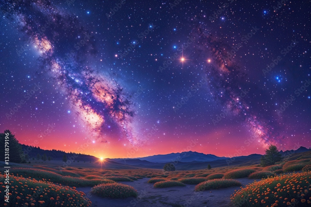 Naklejka premium Stunning Celestial Cosmic Scene Featuring Bright Night Sky Stars