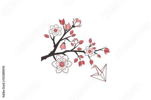 Japanese culture inspired scene with a single cherry blossom vector art