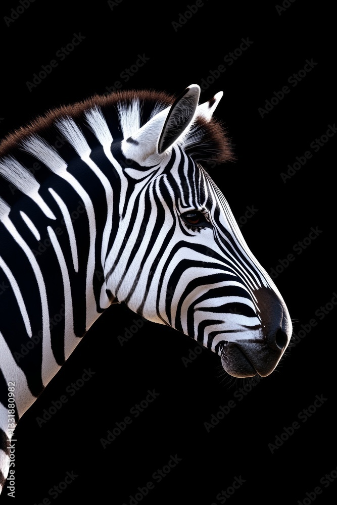 Fototapeta premium Zebra Close-Up, Striking Black and White Stripes on Dark Background, Wildlife Portrait