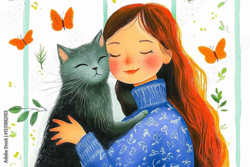 Girl with two cats enjoying a cozy moment indoors during a sunny afternoon