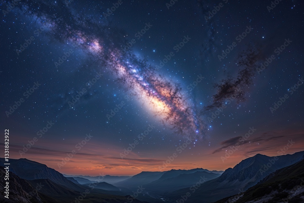 Naklejka premium Stunning Cosmic Nebula Displaying Celestial Beauty in a Dramatic Night Sky