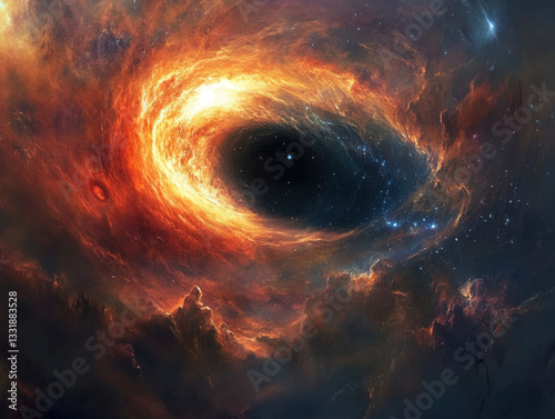 Galactic eye nebula radiating powerful cosmic energy, with swirling gaseous clouds and deep space elements.