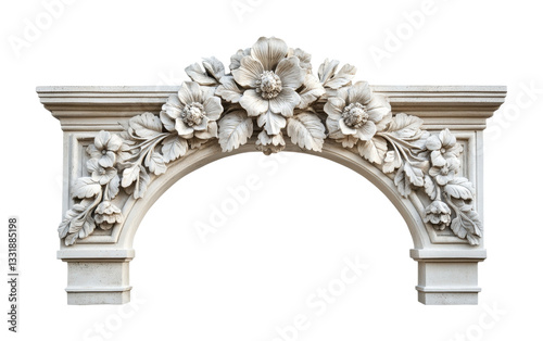 Ornate stone arch with intricate floral carving design, cut out