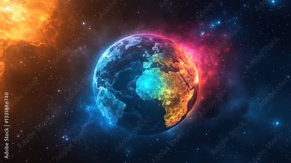 Fototapeta premium Neon Earth: A vibrant cosmic view of our planet