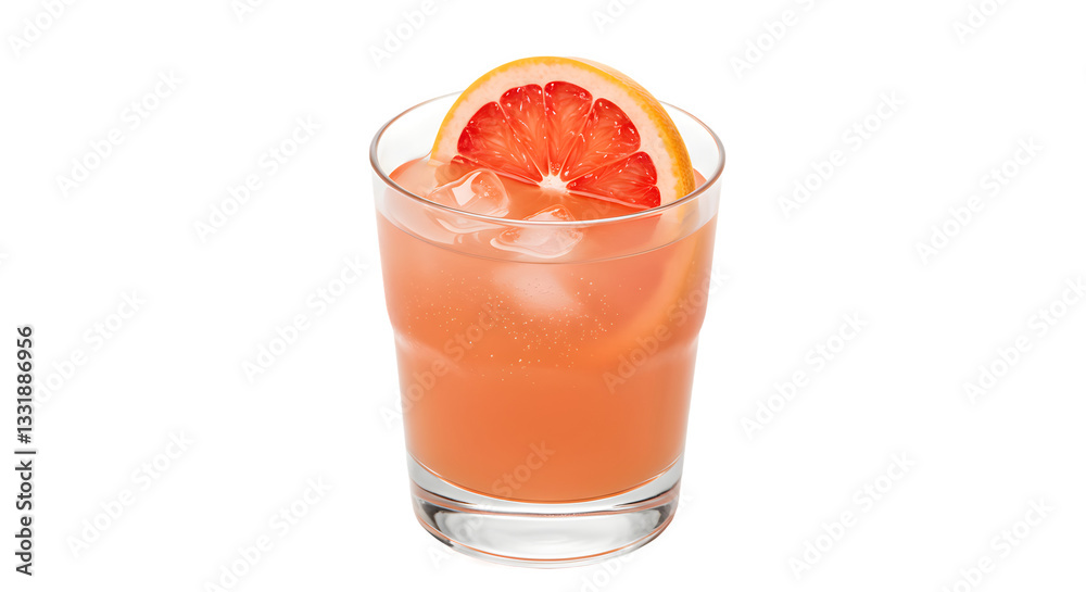 A refreshing cocktail served in a glass, featuring ice and garnished with a slice of blood orange. A refreshing cocktail served in a glass, featuring ice and garnished with a slice of blood orange.