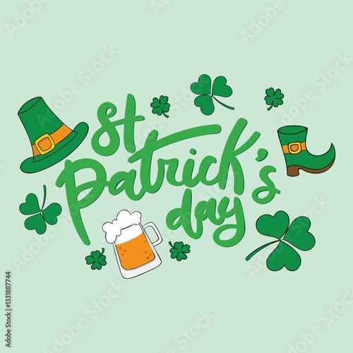 St. Patrick's Day Illustration: Festive Hat, Beer, Boot & Clovers