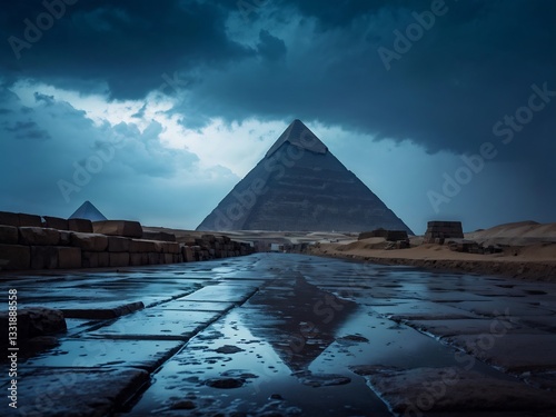 Pyramids of Giza Under a Dramatic Sky