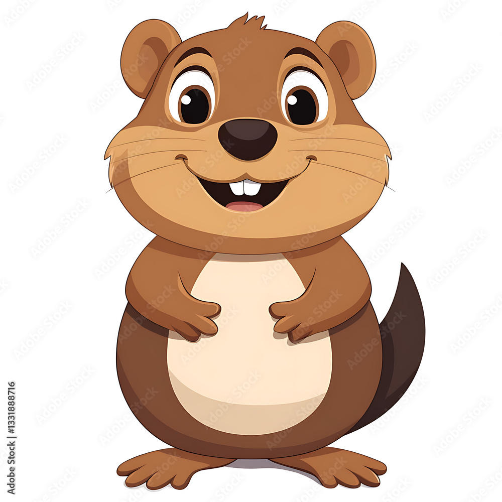 Cute cartoon marmot character smiling and standing cheerfully, ideal for children's illustrations or animated series