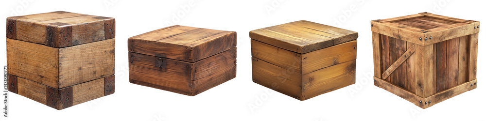 Wooden box isolated on transparent background.PNG Set of Wooden box isolated on transparent background.PNG Set of