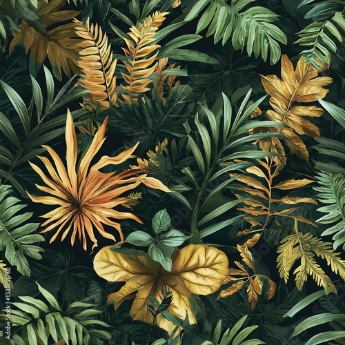 Tropical Jungle Leaves Pattern with Dark Background