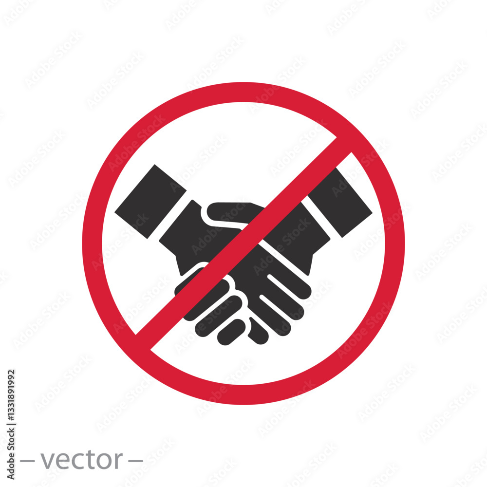 warning forbidding contact, no handshake icon, prohibiting shake, flat vector illustration warning forbidding contact, no handshake icon, prohibiting shake, flat vector illustration
