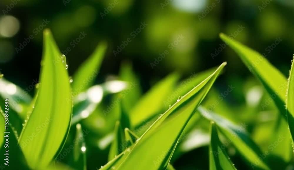 Green grass with dew drops and background Green grass with dew drops and background