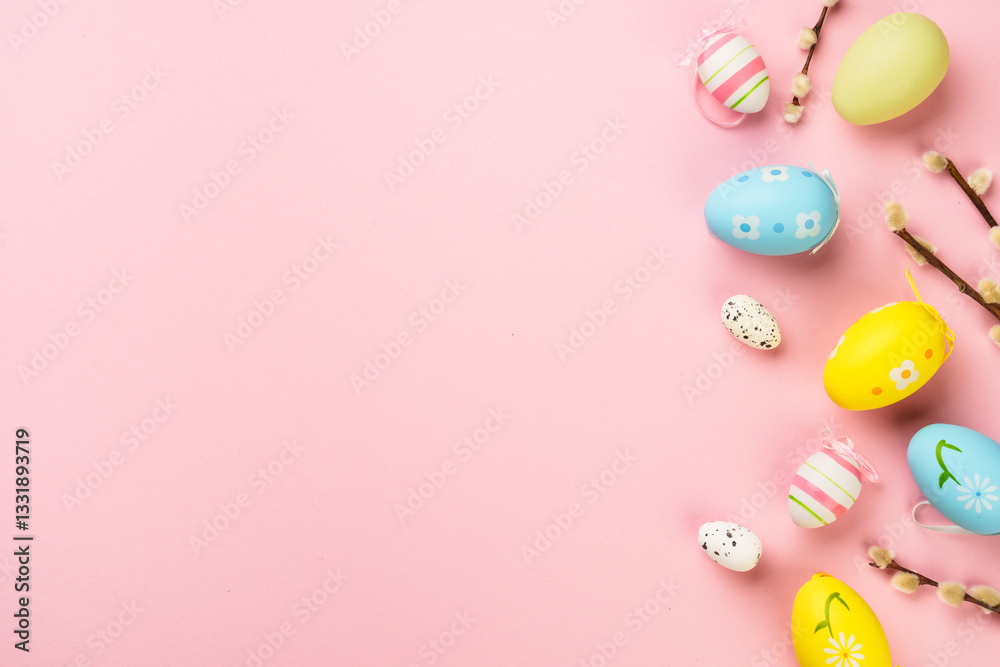 Easter eggs on pink background.