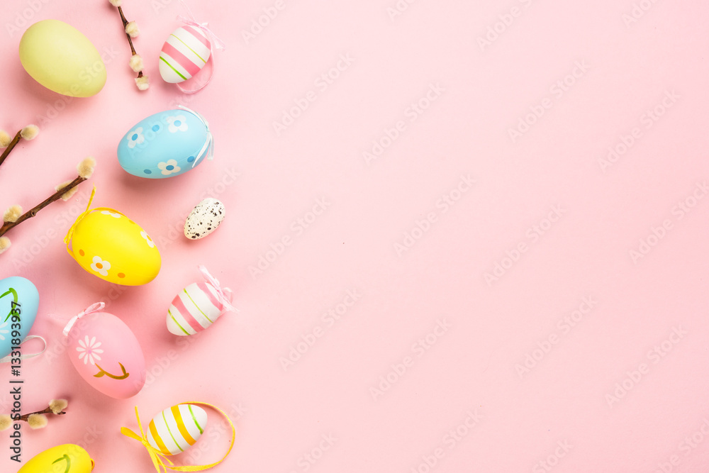 Easter eggs on colored background.