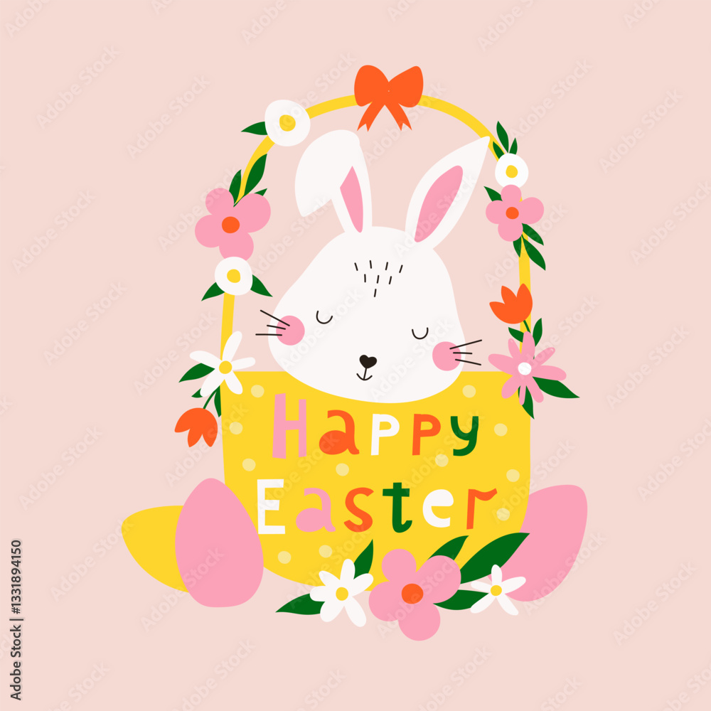 Obraz premium Happy Easter greeting card with cute banny.. Vector illustrations