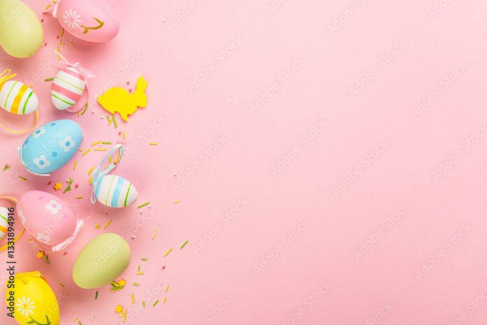 Easter eggs on pink background.