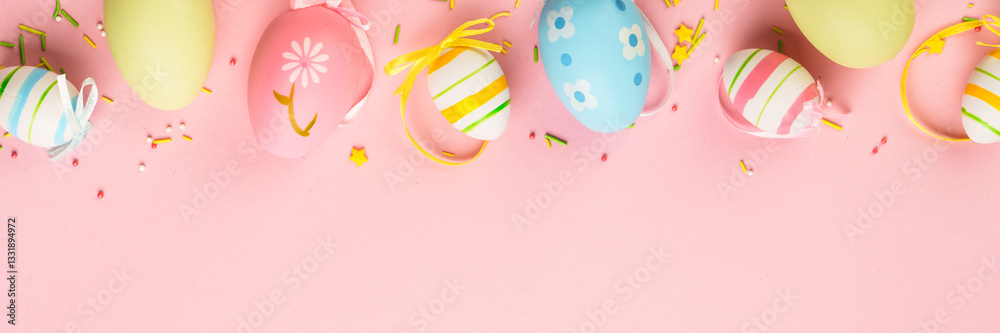 Easter eggs on pink background.