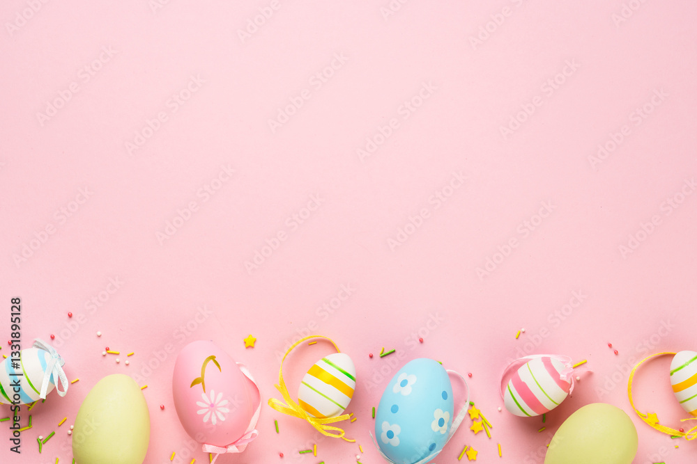 Easter eggs on pink background.