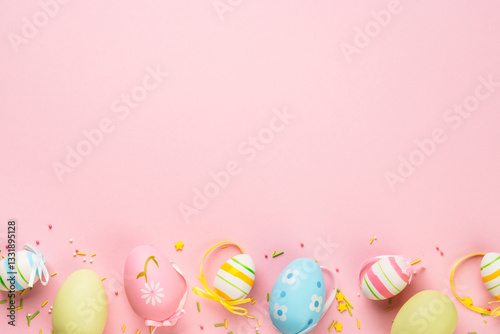 Obraz na płótnie Easter eggs on pink background. w salonie