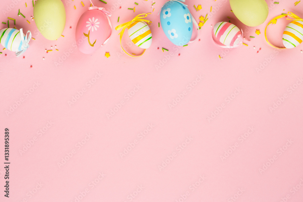 Easter eggs on pink background.