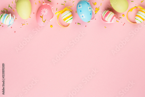 Obraz na płótnie Easter eggs on pink background. w salonie