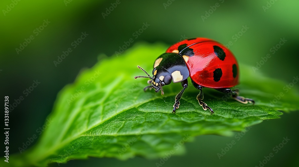 Red Ladybug on Green Leaf Close Up Red Ladybug on Green Leaf Close Up