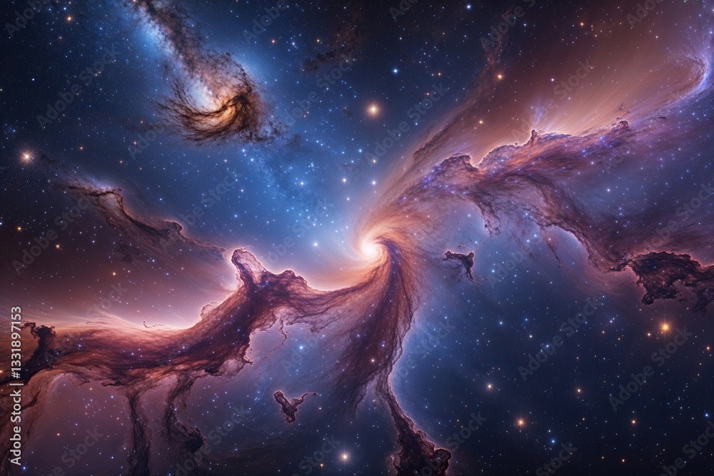 Obraz premium Vibrant Galaxy Nebulae Panorama with Colorful Background and Starry Texture