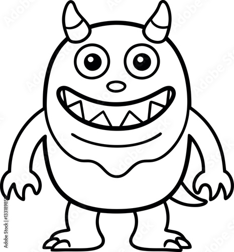 Cartoon monster outline drawing with funny face, designed for kids' creative coloring projects, Halloween crafts, and fantasy-themed learning