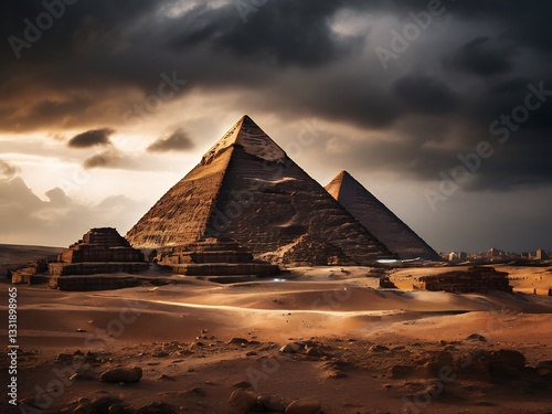 Ancient Pyramids Under a Dramatic Sky