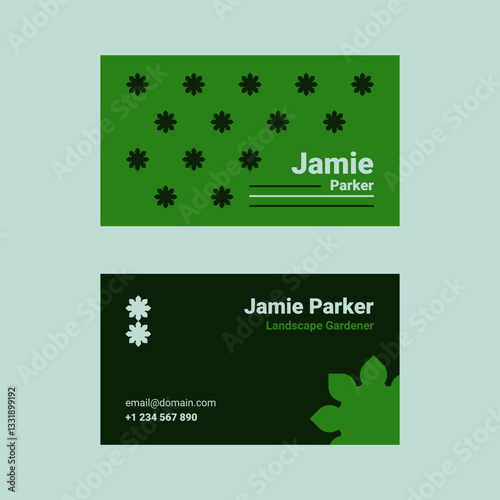 Green Simple Business Card Template Landscape Gardener