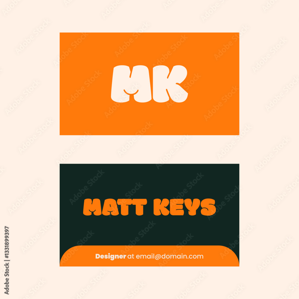 Fototapeta premium Orange Dark Green Modern Business Card Fun Template
