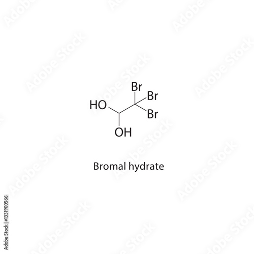 Bromal hydrate skeletal structure. Halogenated Aldehyde compound schematic illustration. Simple diagram, chemical formula.