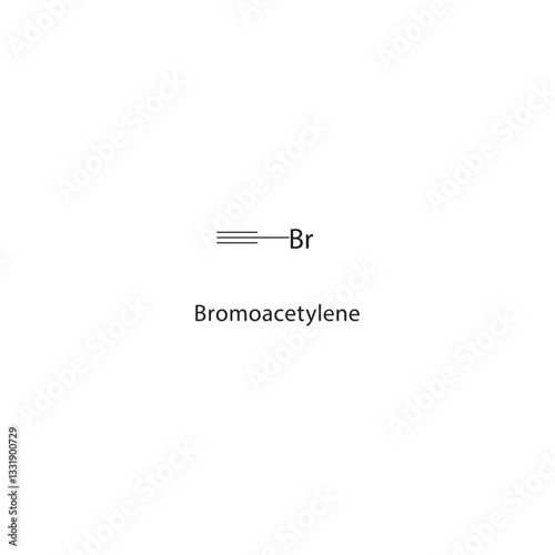 Bromoacetylene skeletal structure. Brominated Alkyne compound schematic illustration. Simple diagram, chemical formula.