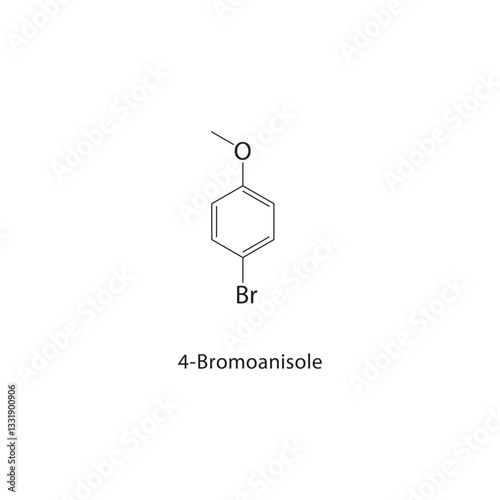 4-Bromoanisole skeletal structure. Brominated Ether compound schematic illustration. Simple diagram, chemical formula.