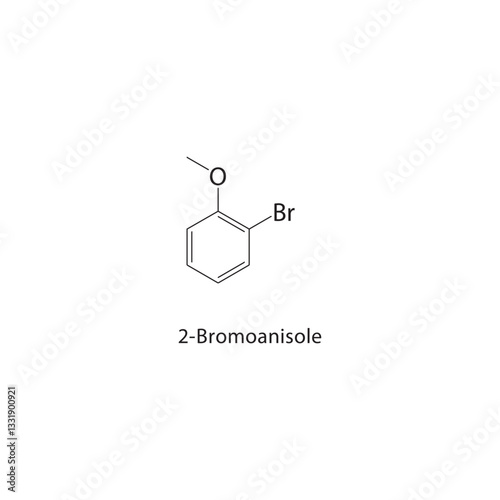 2-Bromoanisole skeletal structure. Brominated Ether compound schematic illustration. Simple diagram, chemical formula.