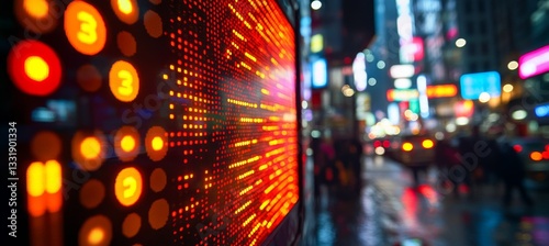 Stock Market Display With Red And Orange Numbers On A Dark Screen  Showing Upward Trending Graphs