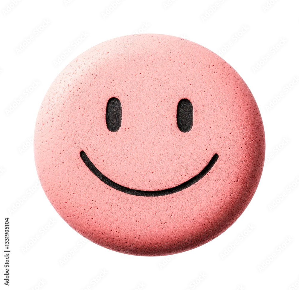 Fototapeta premium Pink smiley face emoji on black background expressing happiness and positivity, cut out
