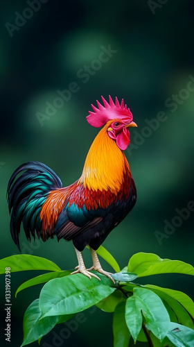 Wallpaper Mural Vibrant rooster perched atop lush foliage Torontodigital.ca