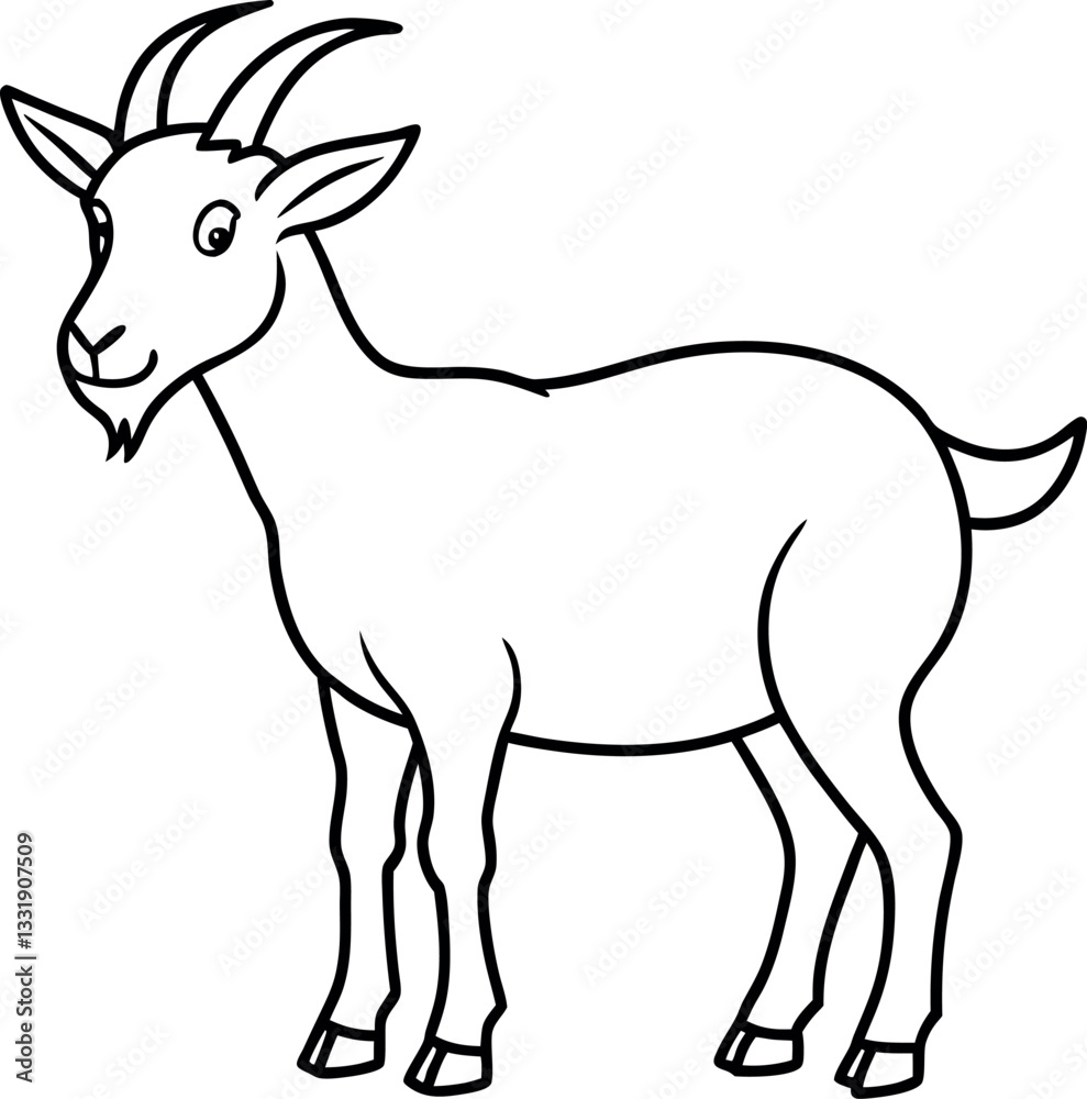 Simple cartoon line-art drawing of a standing goat, ideal for printable kids' coloring pages, farm themes, and preschool worksheets Simple cartoon line-art drawing of a standing goat, ideal for printable kids' coloring pages, farm themes, and preschool worksheets